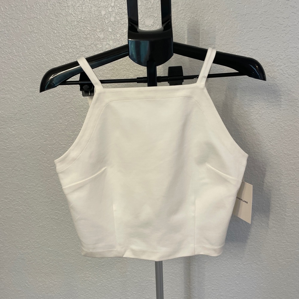 Everlane Dream Neck Tank Bone White Square Neck Cropped Top Sleeveless Womens M